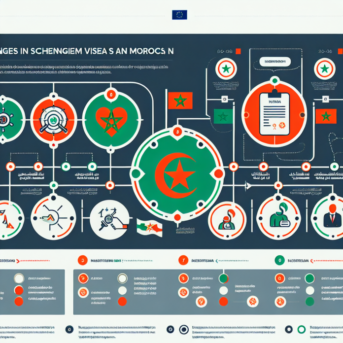 Infographic on key changes to Schengen visa policies for Moroccans and Algerians, featuring timelines and important points.
