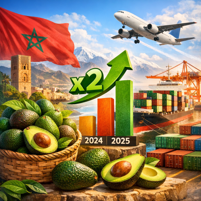 Graph showing Morocco's avocado export growth, highlighting increased trade and shipping from 2024 to 2025.