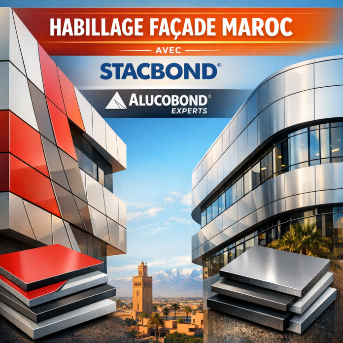 Modern building facade clad with sleek Stacbond and Alucobond panels in Morocco.