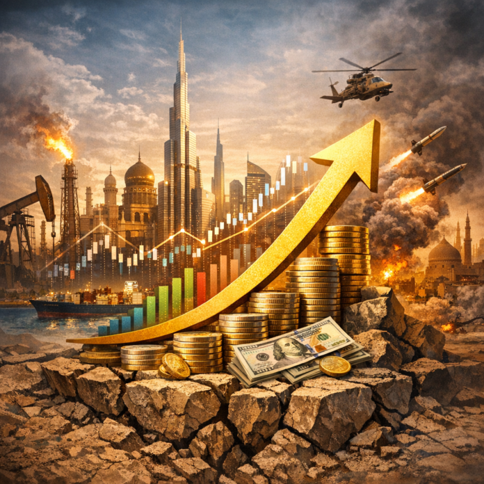 Graph depicting economic growth trends in the Middle East amid ongoing tensions, highlighting resilience and diversification