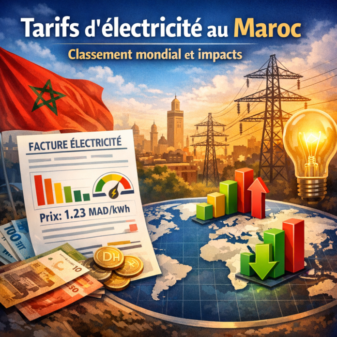 Graph illustrating Morocco's electricity tariffs ranking 60th globally and their economic impacts on consumers and businesses